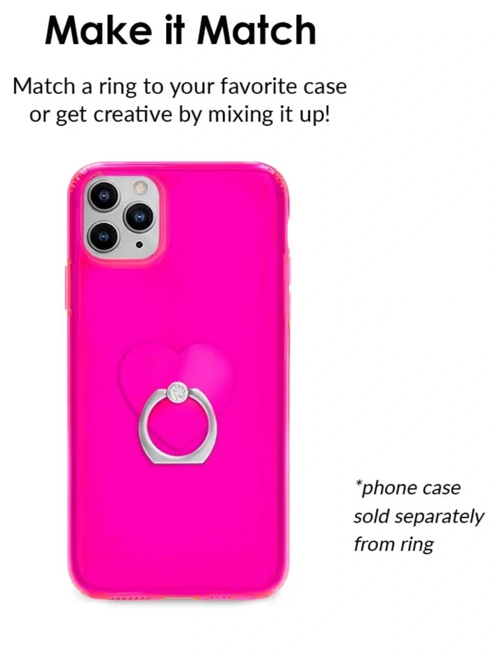 Velvet Caviar Neon Pink Heart Phone Grip Stand Ring Holder NIB